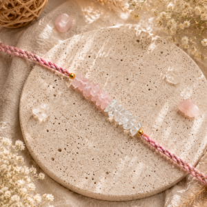 Love & Harmony Crystal Rakhi – Natural Rose Quartz & Clear Quartz Rakhi for Brother