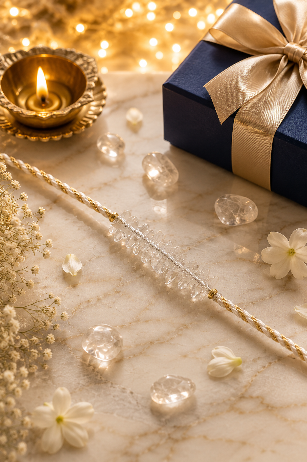 Positive Vibes Crystal Rakhi – Natural Clear Quartz Rakhi for Brother - Image 2