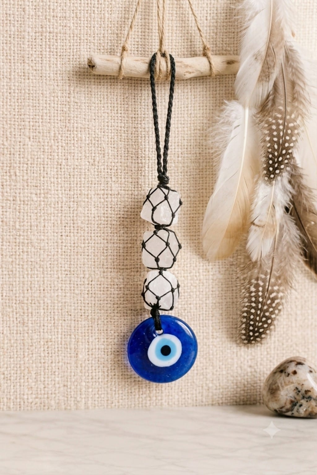 Clear Quartz Evil Eye Hanging