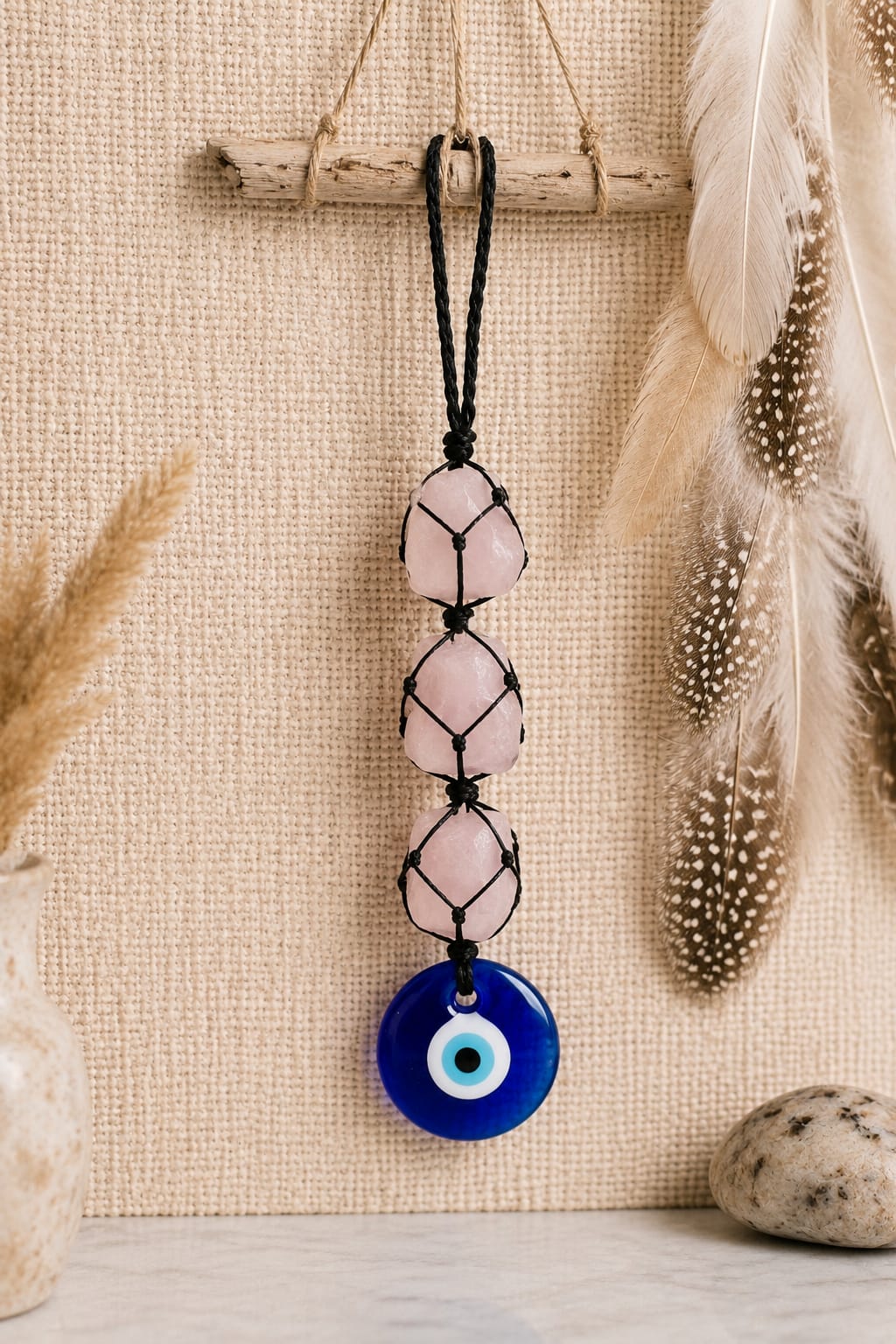 Rose Quartz Evil Eye Hanging