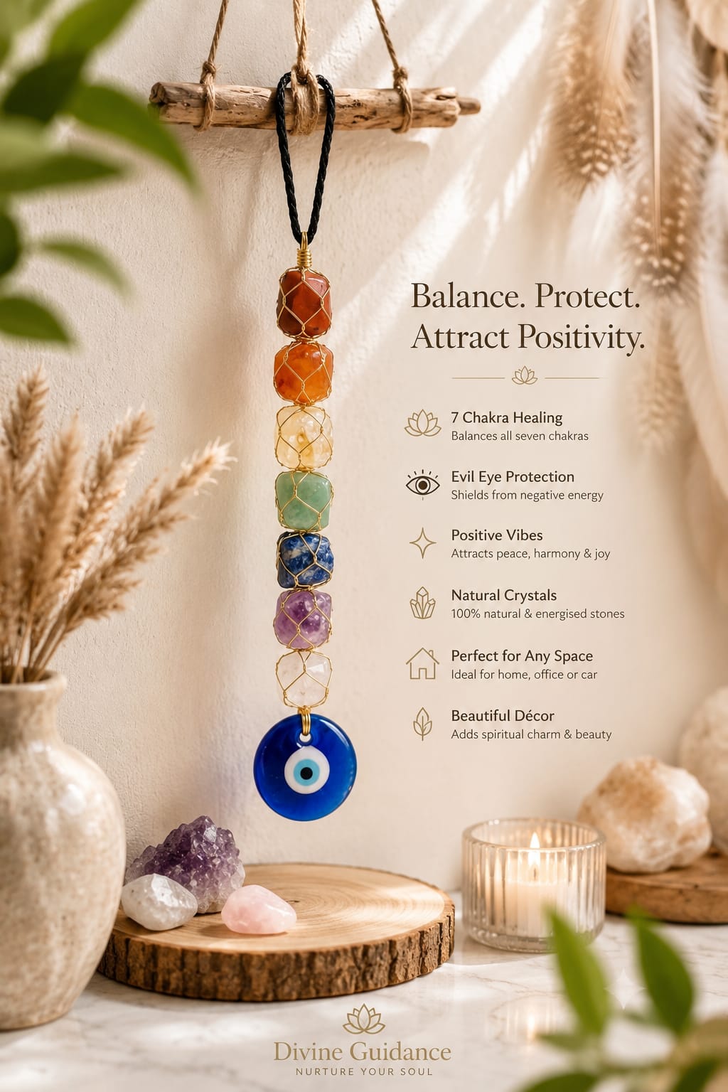 7 Chakra Healing Hanging with Evil Eye - Image 2