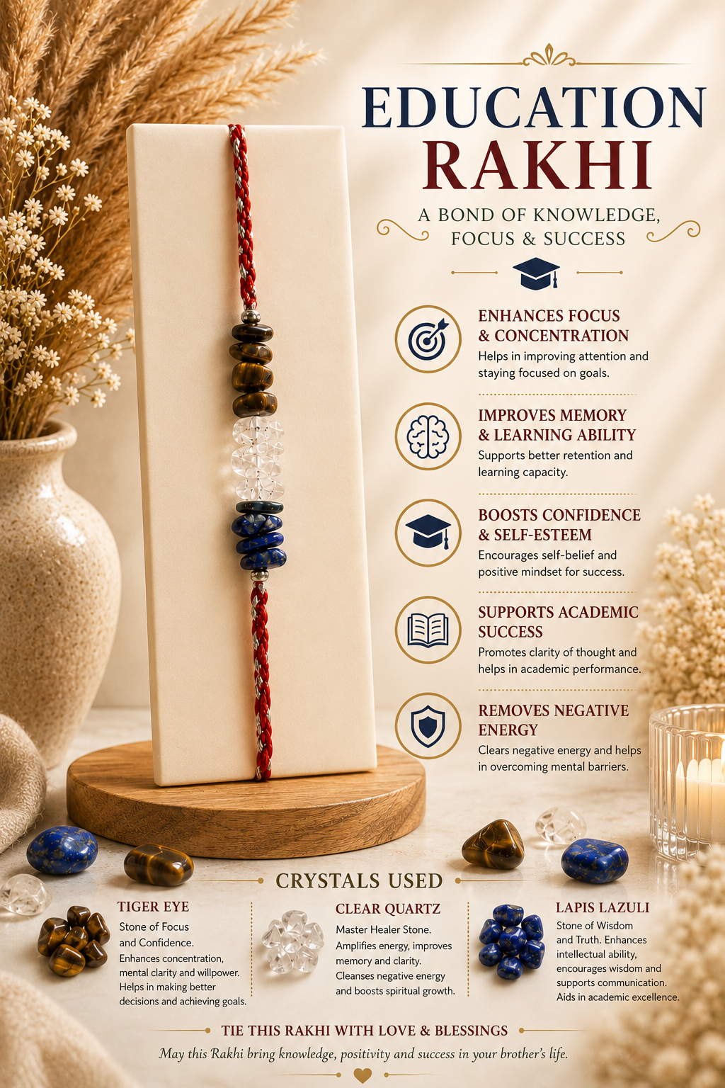 Education Crystal Rakhi – Natural Focus & Learning Rakhi for Brother - Image 3